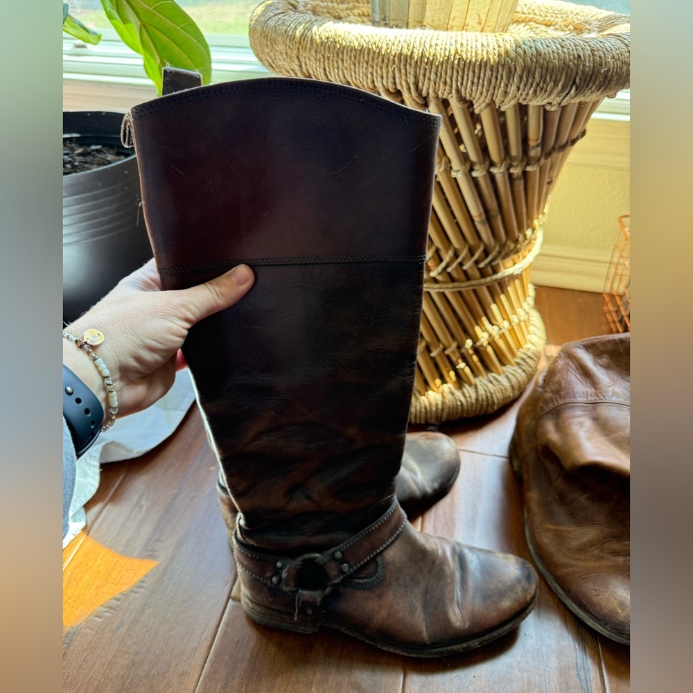 Frye Dark Brown Leather Harness Riding Boots - Women's